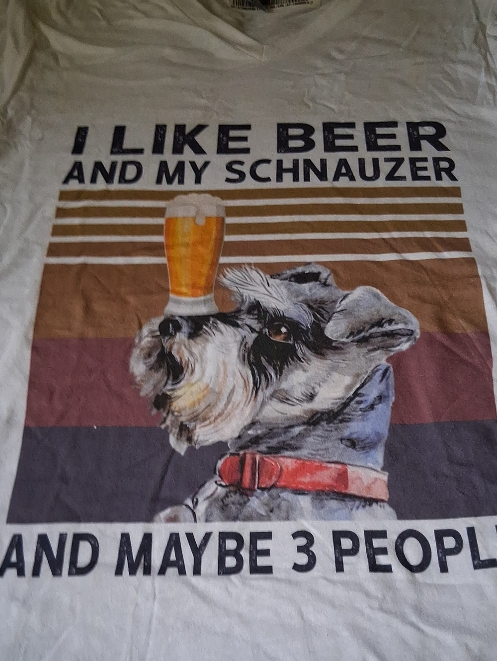 Gildan White Tee with Multicolor Schnauzer & Beer Graphic